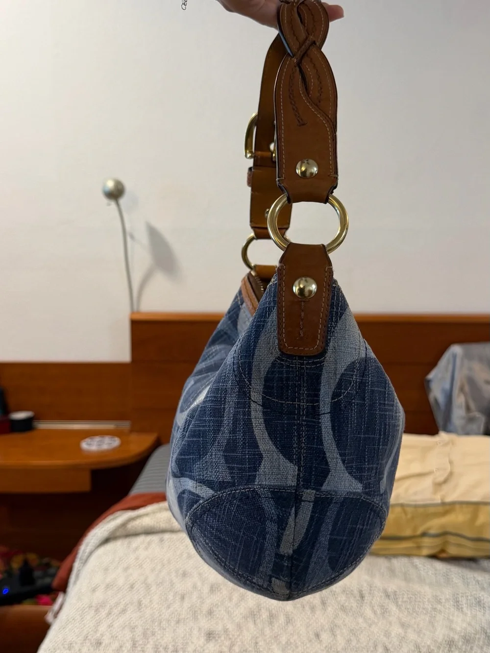 Coach Denim Signature Hobo Shoulder Bag in Blue Denim